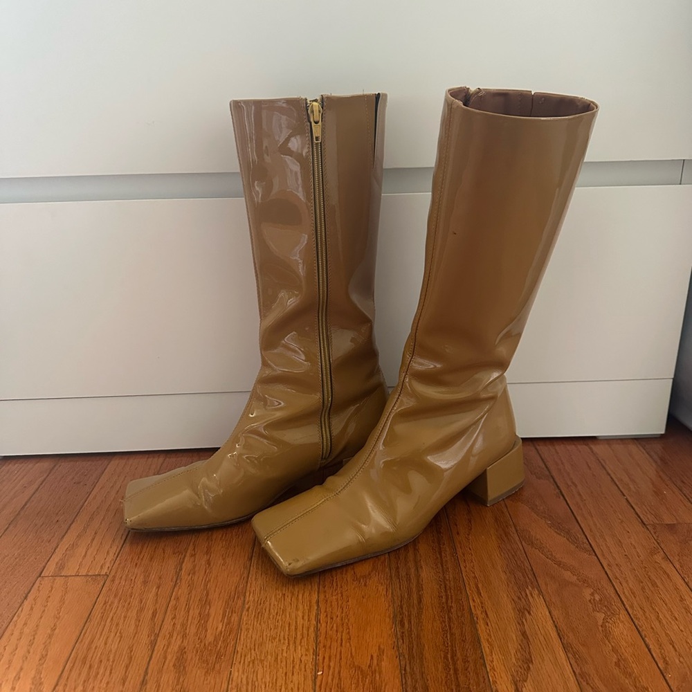 Miista Tan Patent Leather Boots